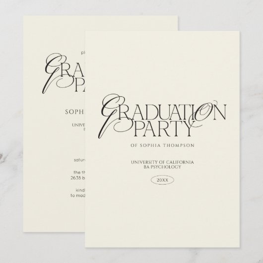 Elegant Modern Minimalist Typography Graduation 招待状 (正面/裏面)