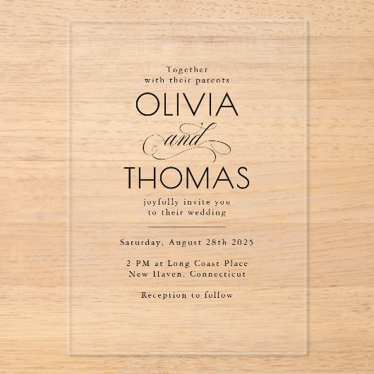 Elegant Modern Minimalist Typography Wedding アクリル招待状 (正面)