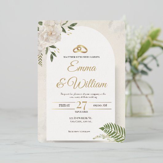 Elegant &Modern Minimalist Wedding Foil Invitation 箔招待状 (立ち正面)