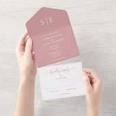 Elegant Modern Monogram Dusty Rose Wedding オールインワン招待状 (貼ってはがせる)