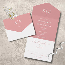 Elegant Modern Monogram Dusty Rose Wedding オールインワン招待状