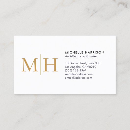 Elegant Modern Monogram Gold White Professional 名刺 (裏面)