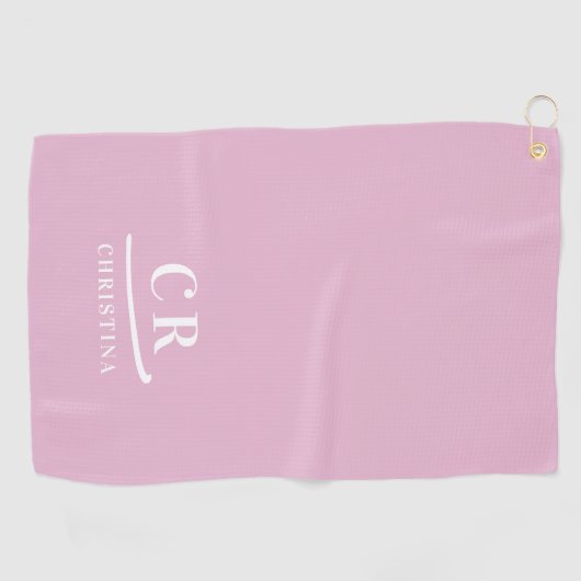 Elegant Modern Monogram Initials Name Pink White ゴルフタオル (横)