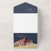 Elegant Modern Navy Blue Boho Arch QR Code Photo  オールインワン招待状 (外側)