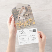 Elegant Modern Navy Blue Boho Arch QR Code Photo  オールインワン招待状 (貼ってはがせる)