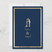Elegant modern navy blue gold rings Wedding 招待状 (裏面)