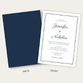 Elegant Modern Navy Blue Script Wedding 招待状