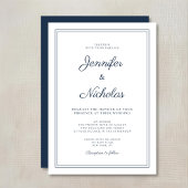 Elegant Modern Navy Blue Script Wedding 招待状