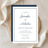 Elegant Modern Navy Blue Script Wedding 招待状
