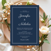 Elegant Modern Navy Blue Script Wedding 招待状