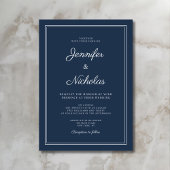 Elegant Modern Navy Blue Script Wedding 招待状