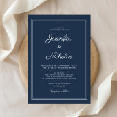Elegant Modern Navy Blue Script Wedding 招待状