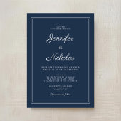 Elegant Modern Navy Blue Script Wedding 招待状