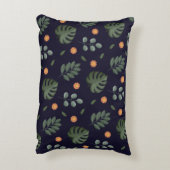 Elegant Modern Navy Botanical Leaf Floral アクセントクッション (裏面(縦))