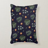 Elegant Modern Navy Botanical Leaf Floral アクセントクッション (正面(垂直))