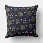Elegant Modern Navy Botanical Leaf Floral クッション (裏面)