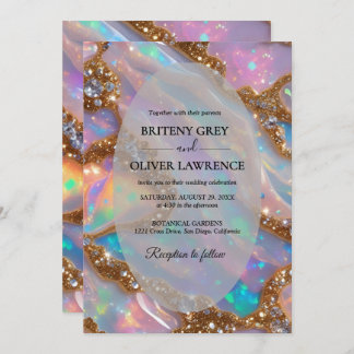 Elegant Modern opal stone and glitter weeding 招待状