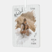 Elegant Modern Our First Christmas Married Photo メタルオーナメント (正面左)