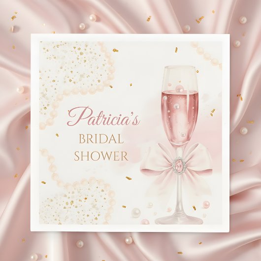 Elegant Modern Pearls & Prosecco Bridal Shower スタンダードカクテルナプキン