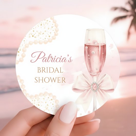 Elegant Modern Pearls & Prosecco Bridal Shower ラウンドシール