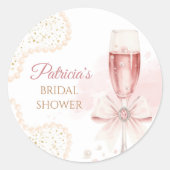 Elegant Modern Pearls & Prosecco Bridal Shower ラウンドシール (正面)