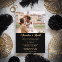 Elegant Modern Photo Gold Black Wedding 