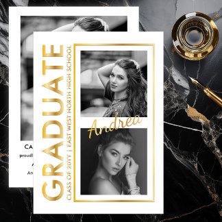 Elegant Modern Photo Graduation Announcement 箔招待状