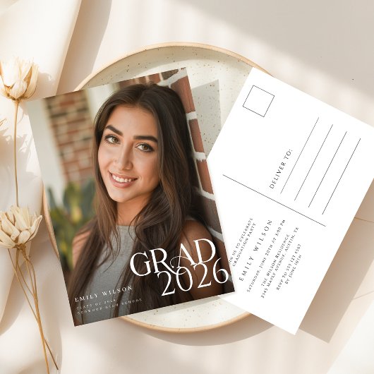 Elegant Modern Photo Graduation Party Invitation ポストカード