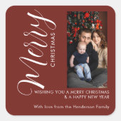 Elegant Modern Photo Holiday Tag | Merry Christmas スクエアシール (正面)