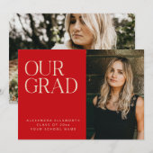 Elegant Modern Photo Red White Simple Graduation 案内状 (正面/裏面)