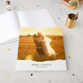 Elegant Modern Photo Torn Paper Wedding Guest Book ゲストブック