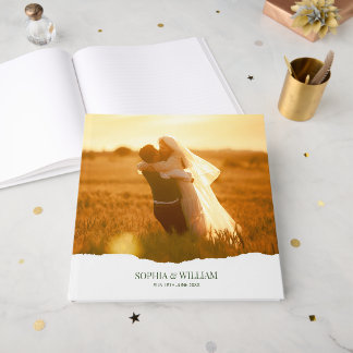Elegant Modern Photo Torn Paper Wedding Guest Book ゲストブック