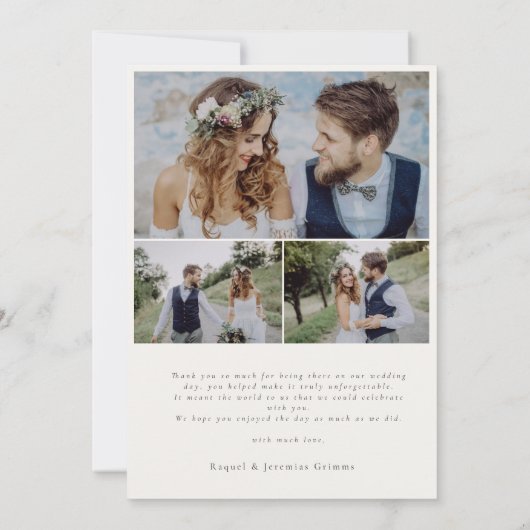 Elegant Modern Photos Script Love & Thanks Wedding サンキューカード (裏面)