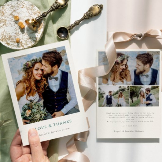 Elegant Modern Photos Script Love & Thanks Wedding サンキューカード