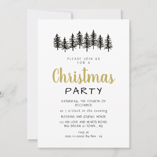 Elegant Modern Pine Forest Christmas Party 招待状 (正面)