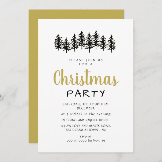 Elegant Modern Pine Forest Christmas Party 招待状 (正面/裏面)