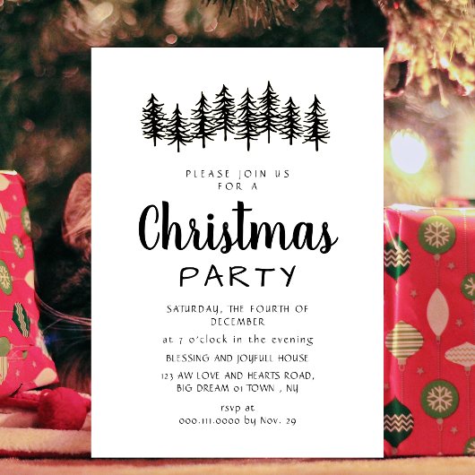 Elegant Modern Pine Forest Christmas Party 招待状