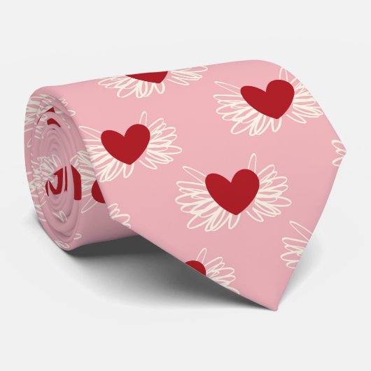 Elegant Modern Pink and White Doodle Heart Pattern ネクタイ (ロール)