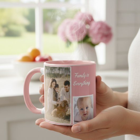 Elegant Modern Pink and White Mug with Family  マグカップ