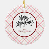 Elegant Modern Plaid Christmas Family Photo セラミックオーナメント (裏面)