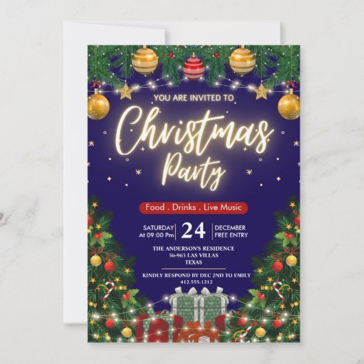 Elegant Modern Plaid Green Christmas Party  招待状 (正面)