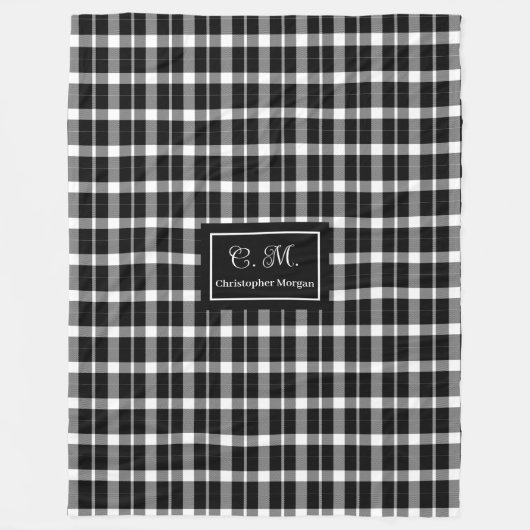 Elegant Modern Plaid Throw with Custom Monogram フリースブランケット (正面)