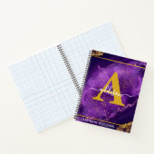 Elegant Modern Purple Gold Glitter Agate Monogram ノートブック (内部)