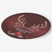 Elegant Modern Red and Gold Reindeer Christmas ペーパープレート (アングル)