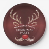 Elegant Modern Red and Gold Reindeer Christmas ペーパープレート (正面)