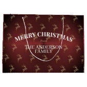 Elegant Modern Red and Gold Reindeer Christmas ラージペーパーバッグ (裏面)