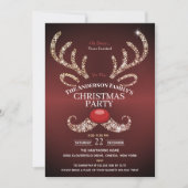 Elegant Modern Red and Gold Reindeer Christmas 招待状 (正面)