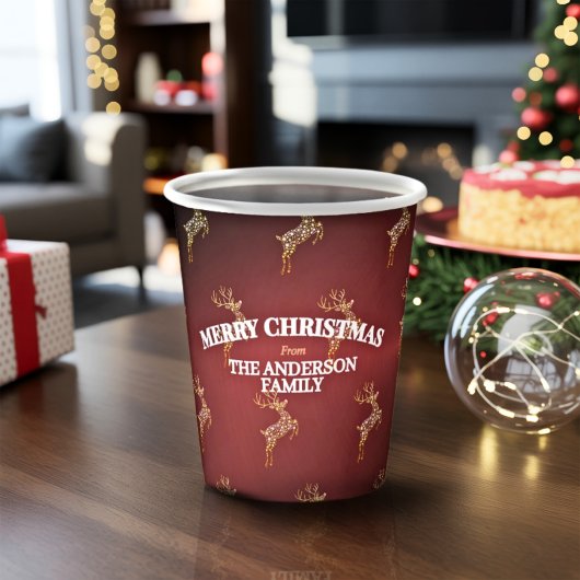 Elegant Modern Red and Gold Reindeer Christmas 紙コップ