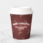 Elegant Modern Red and Gold Reindeer Christmas 紙コップ (正面)