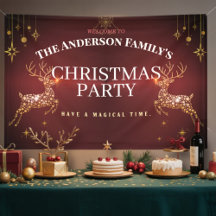 Elegant Modern Red and Gold Reindeer Christmas Ban